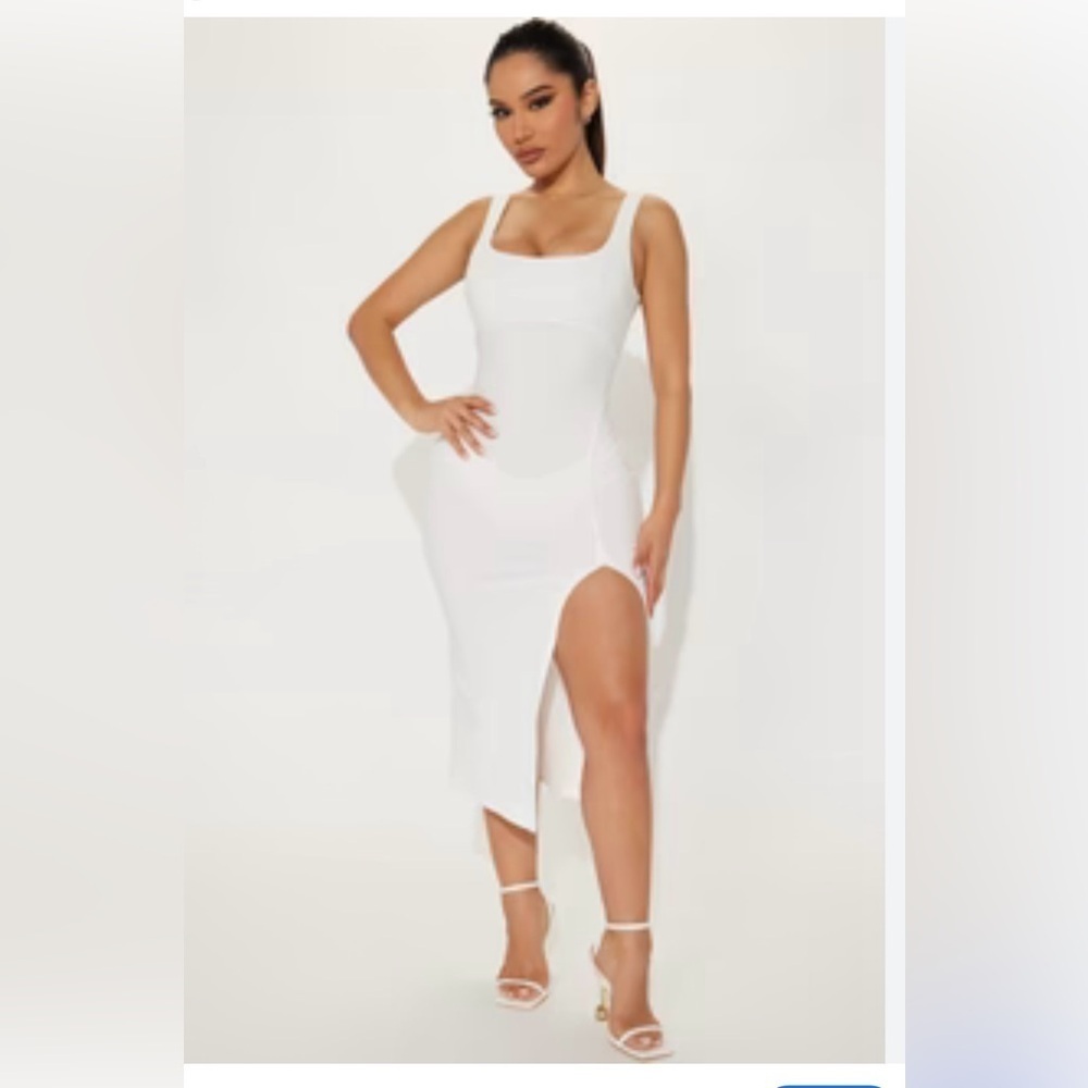Fashion Nova White Midi Dress with Slit Size S